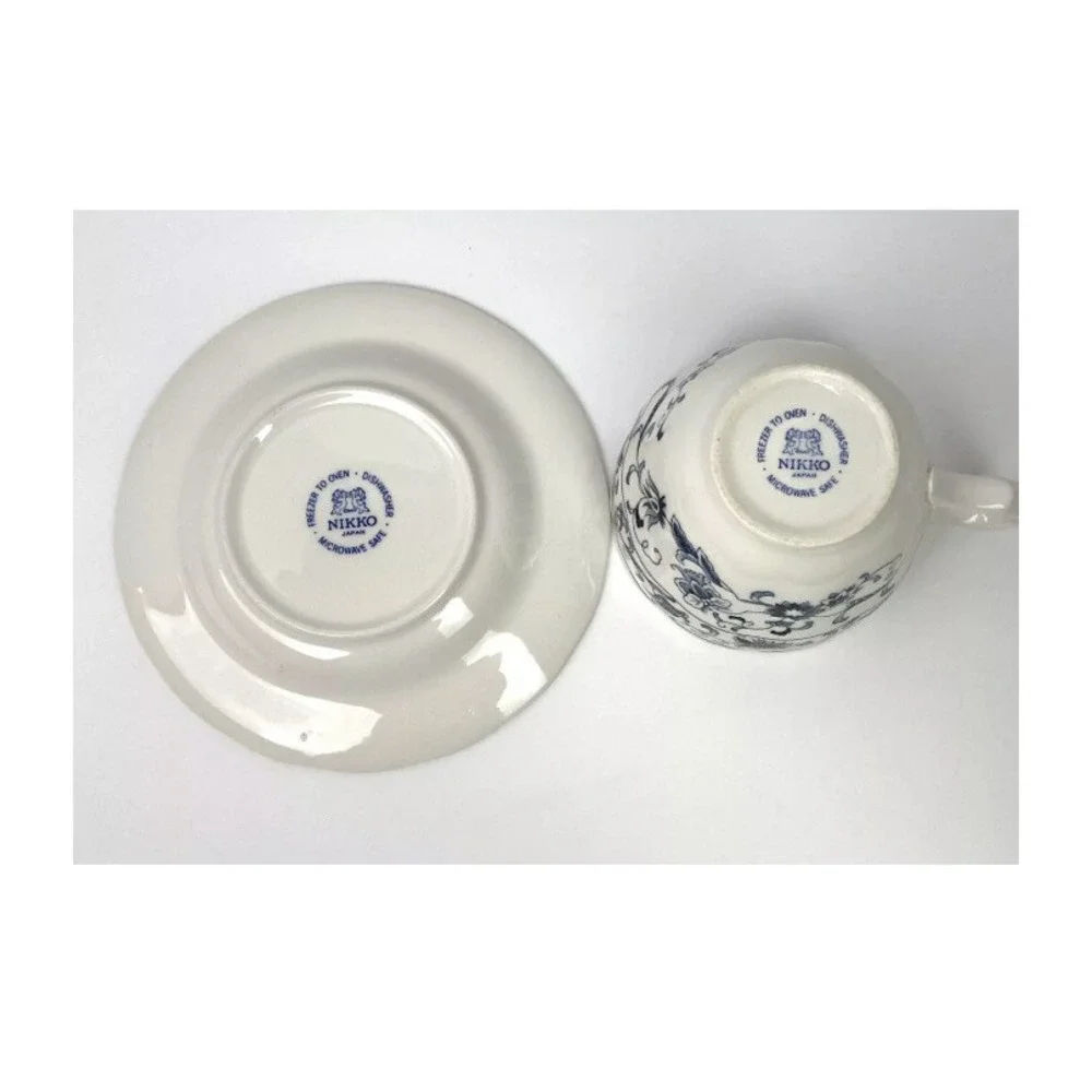 Vintage Nikko Ironstone Tea Cup and Saucer Ming Tree Blue Japan Blue Bonnet